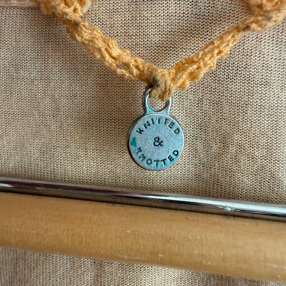 KNITTED AND KNOTTED Peach Open Weave Alpaca Blend Layered V Neck Sweater Medium - Picture 5 of 8